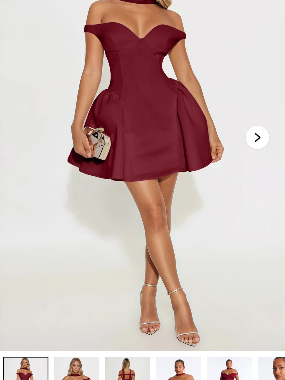 Off-Shoulder Burgundy Fit & Flare Party Dress
